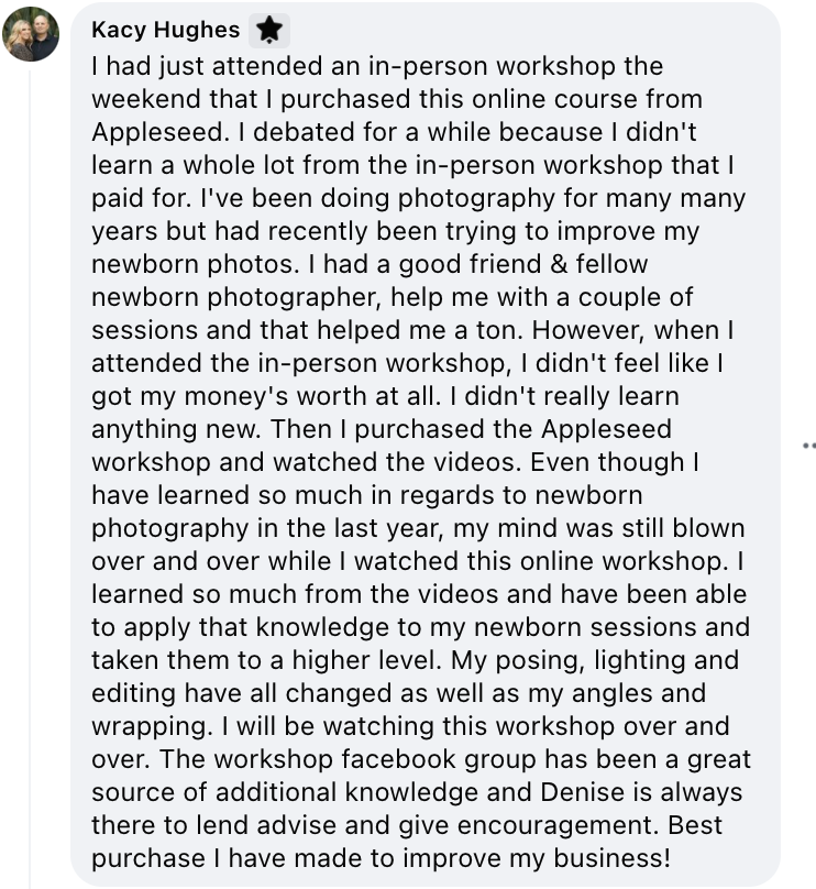 Appleseed Photography Online Newborn Workshop/Education